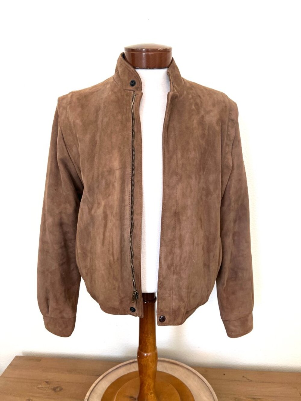 80's Cognac Brown Suede Jacket - Zip Up - Buck's San Francisco - Size 42